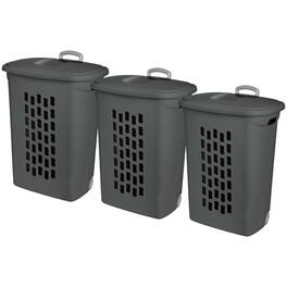 Sterilite - Ultra Wheeled Hamper, Laundry Basket w/Lid & Handle, Flat Grey, 3 Pack - Gray