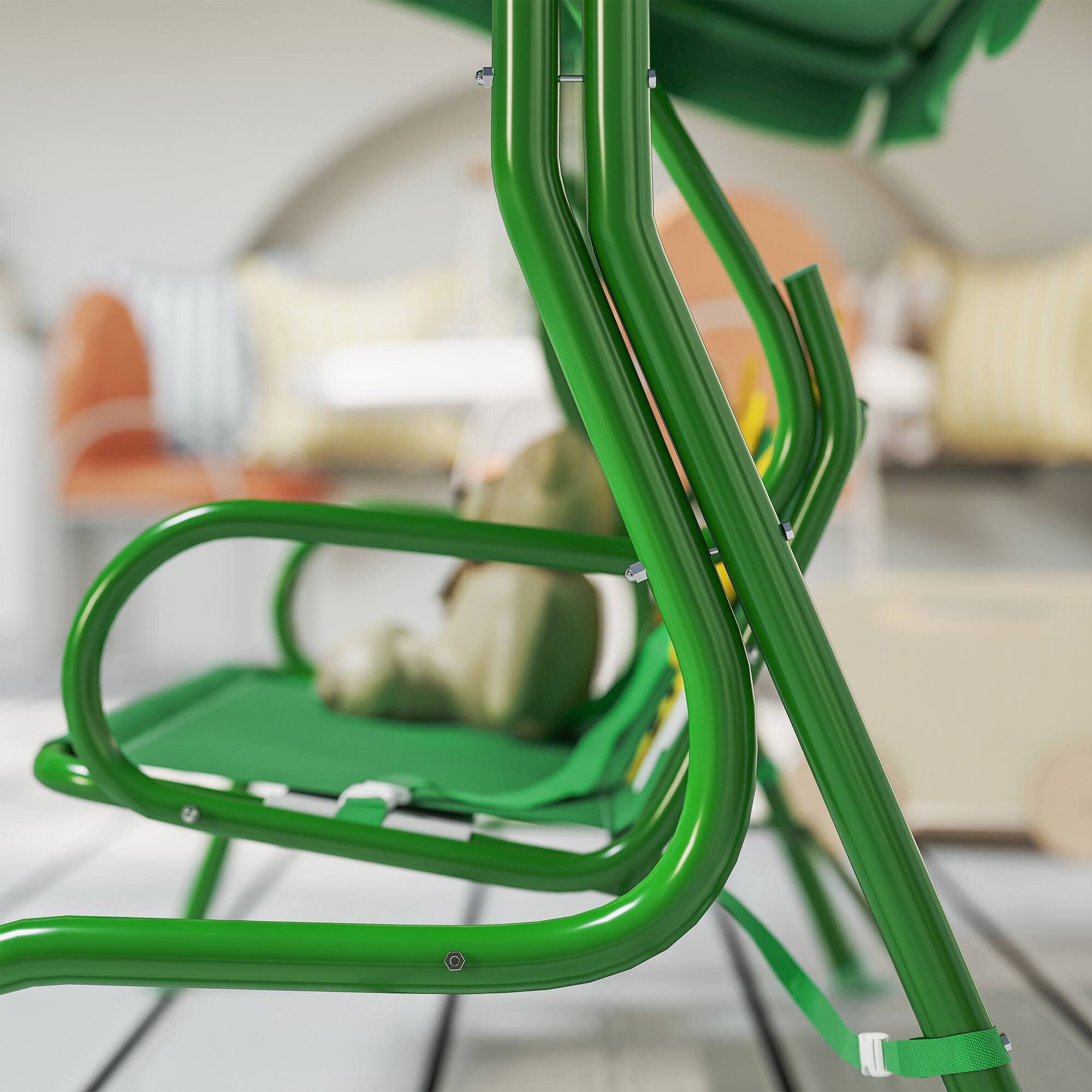 Alt View 7. Qaba - Patio Swing Chair with Adjustable Canopy, Safety Belt for Patio, Garden, Poolside, Balcony - Dark Green.