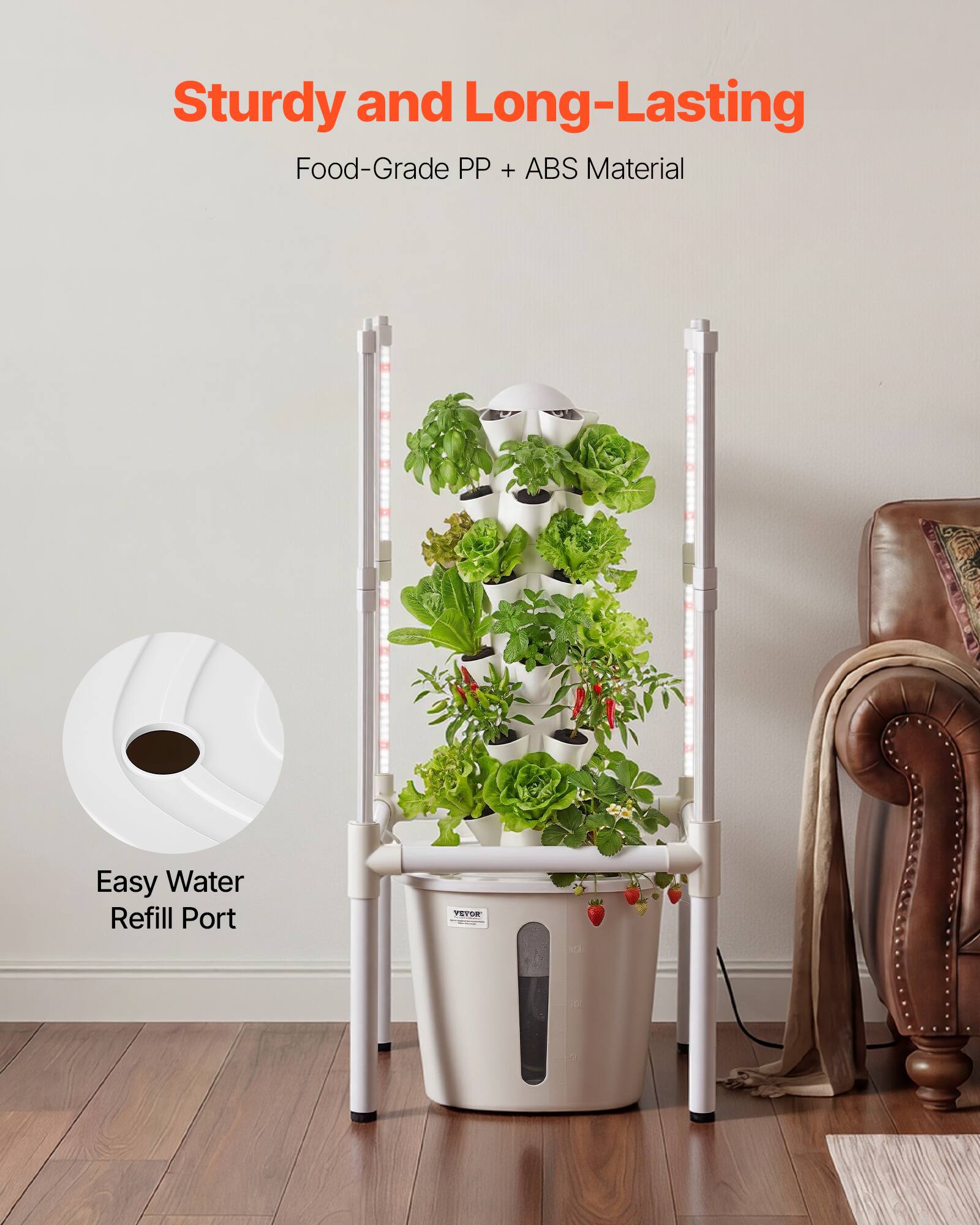 Sturdy and Long-Lasting  
Food-Grade PP + ABS Material  
Easy Water Refill Port