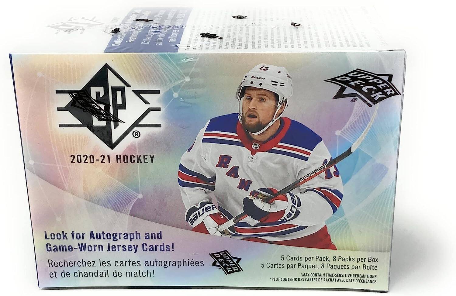 13 DOUER D-E-C-K 0  
2020-21 HOCKEY  
Look for Autograph and Game-Worn Jersey Cards!  
5 Cards per Pack, 8 Packs per Box  
Recherchez les cartes autographiées et de chandail de match!  
5 Cartes par Paquet, 8 Paquets par Boite  
*Peut contenir des cartes de rachat avec date d'échéance