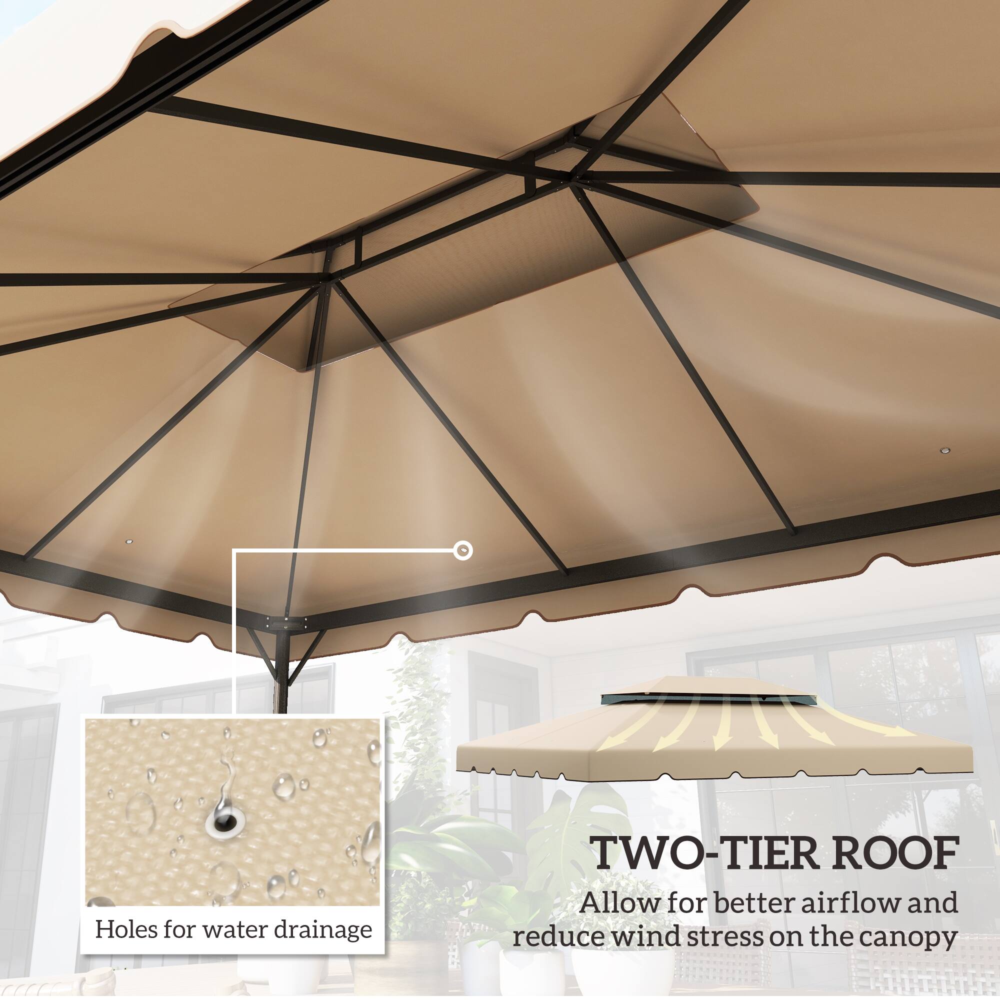 TWO-TIER ROOF, Holes for water drainage