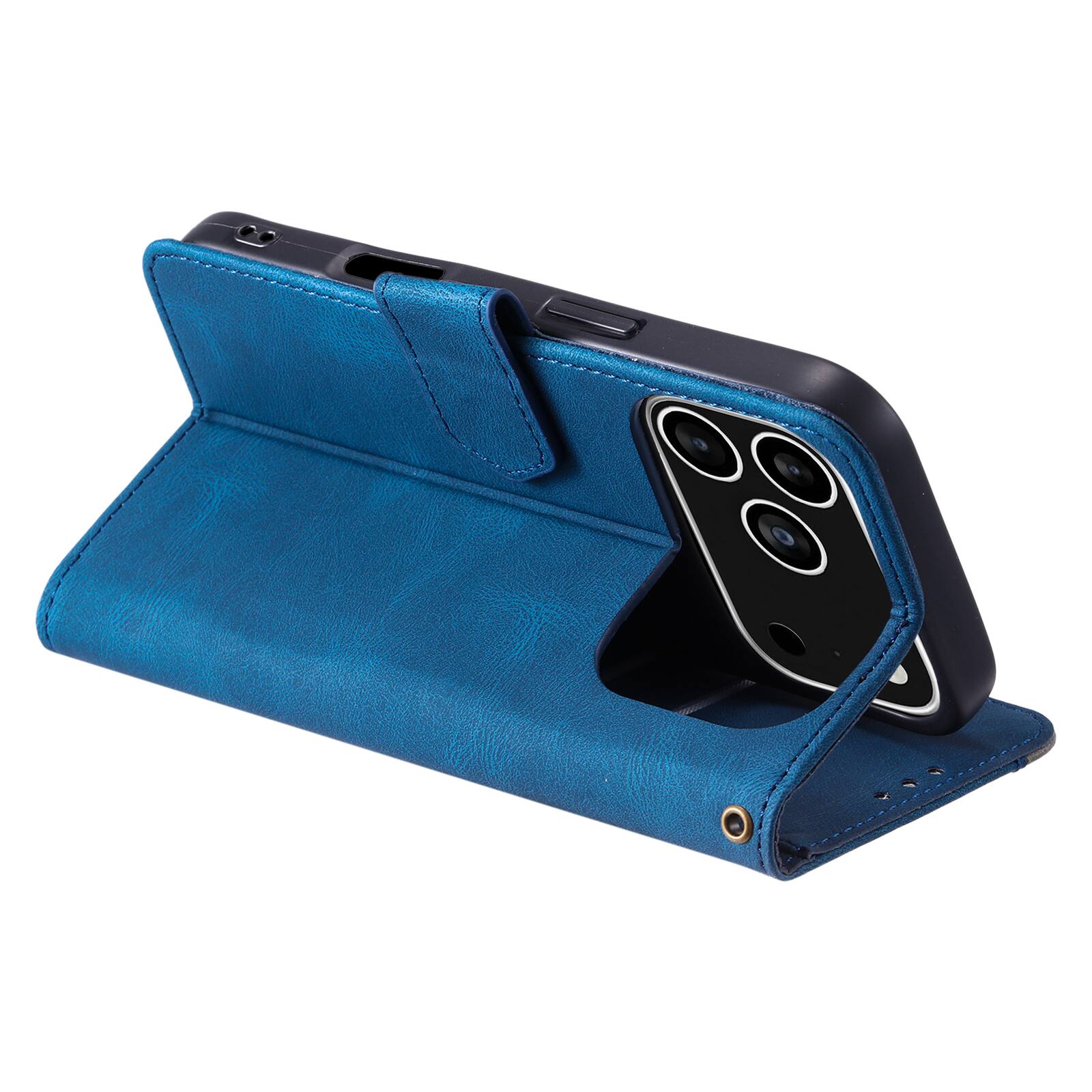 Alt View 3. Dteck - Wallet Case for Apple iPhone 17 Pro,Vintage PU Leather Flip Card Holder Kickstand Magnetic Closure Phone Cover - Blue.
