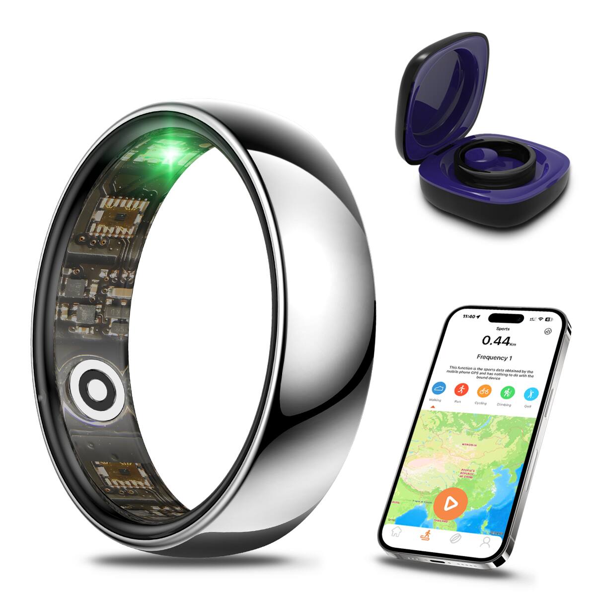 Miro - R1 Smart Ring for Women Men Health Tracker Blood Oxygen Heart Rate Monitor Sleep Unisex Smart Rings Silver #9 - Silver - (2025)