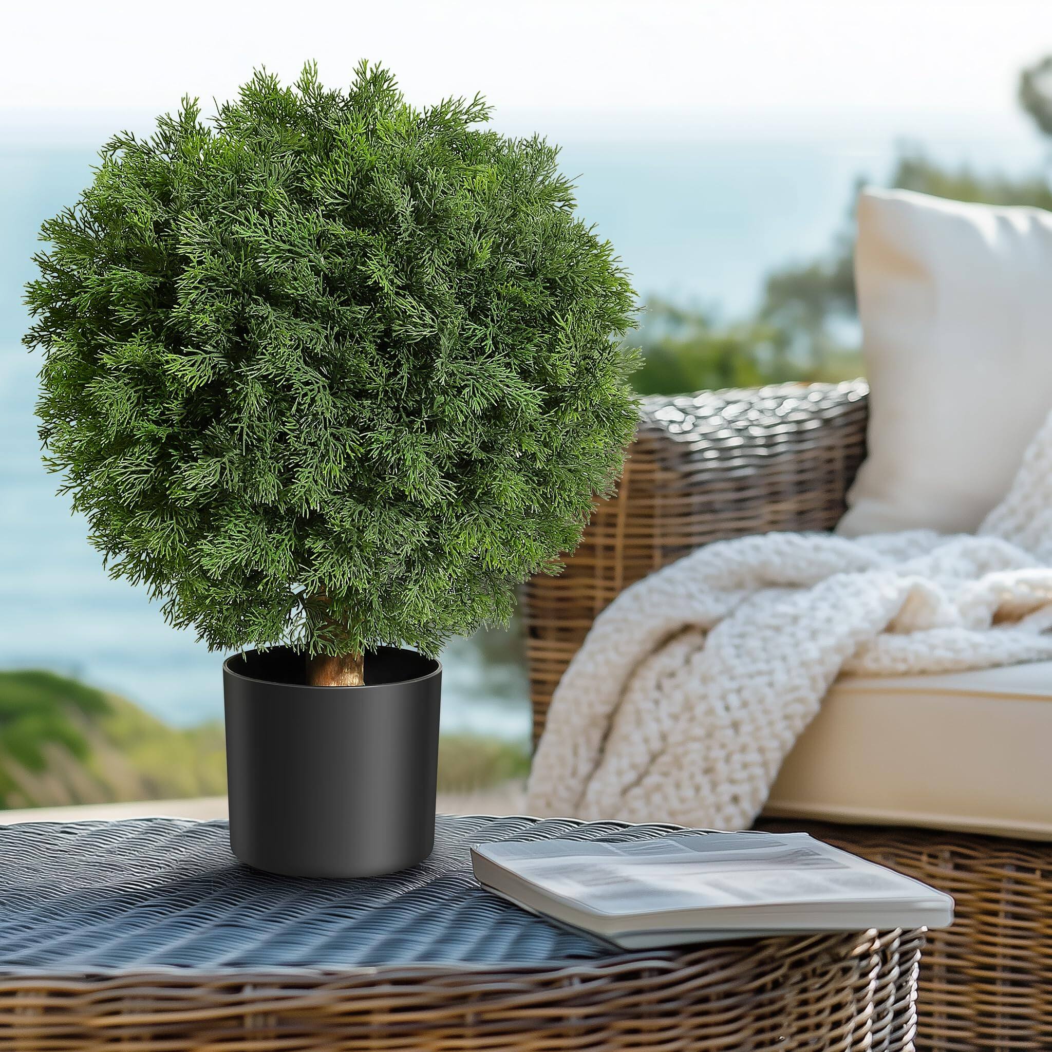Alt View 2. Homhougo - 24'' Artificial Cedar Topiary Ball Trees with Potted, Fake Cedar Plants 2 Pack - Green.