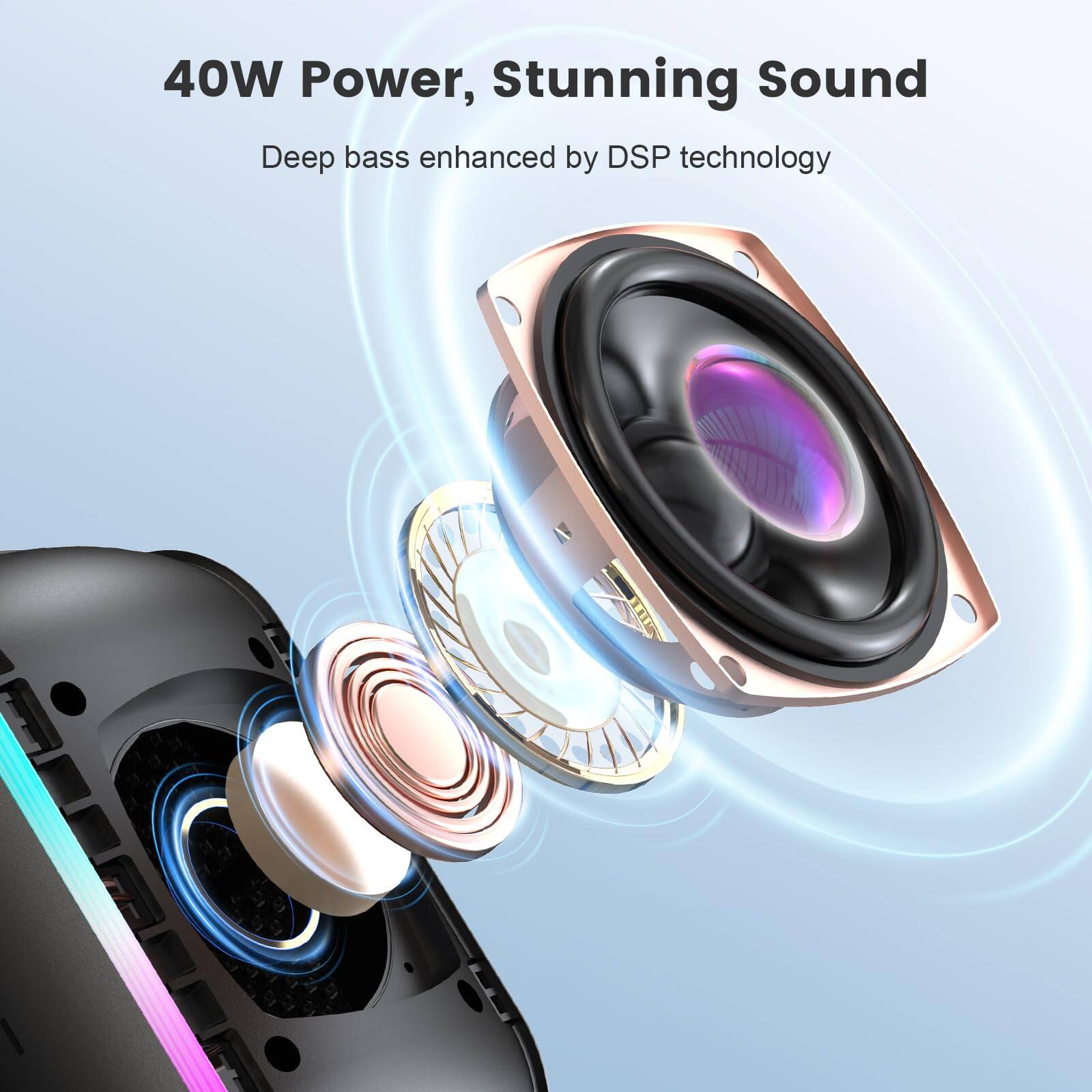 40W Power, Stunning Sound  
Deep bass enhanced by DSP technology