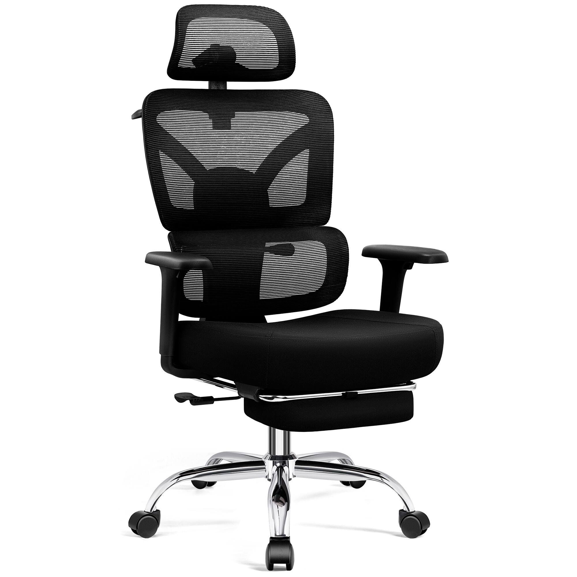 Angle. Brick Attic - Ergonomic Mesh Task Office Chair with Headrest Lumbar Support and Armrests, Breathable Home Office Desk Chair Adjustable - Black.