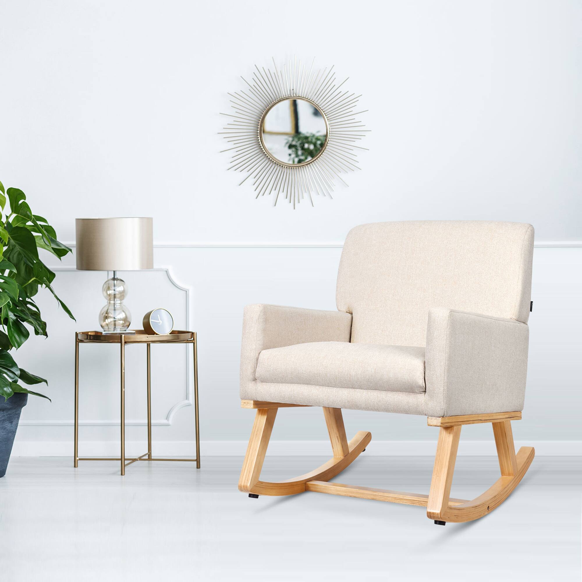 Alt View 1. Gymax - Gymax Mid Century Fabric Rocking Chair Upholstered Accent Armchair Lounge Chair Beige - Beige.