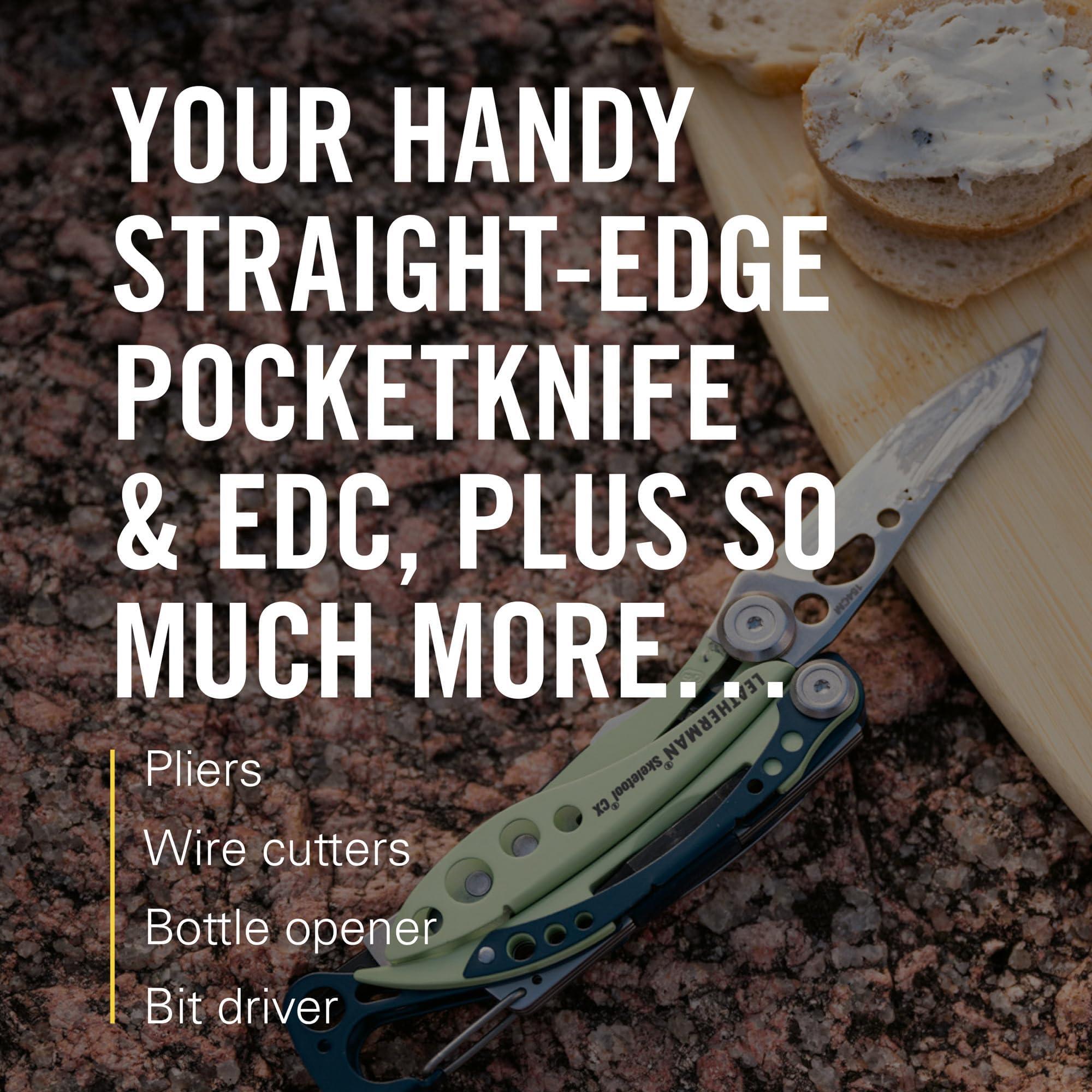 YOUR HANDY STRAIGHT-EDGE POCKETKNIFE & EDC, PLUS SO MUCH MORE.

- Pliers
- Wire cutters
- Bottle opener
- Bit driver