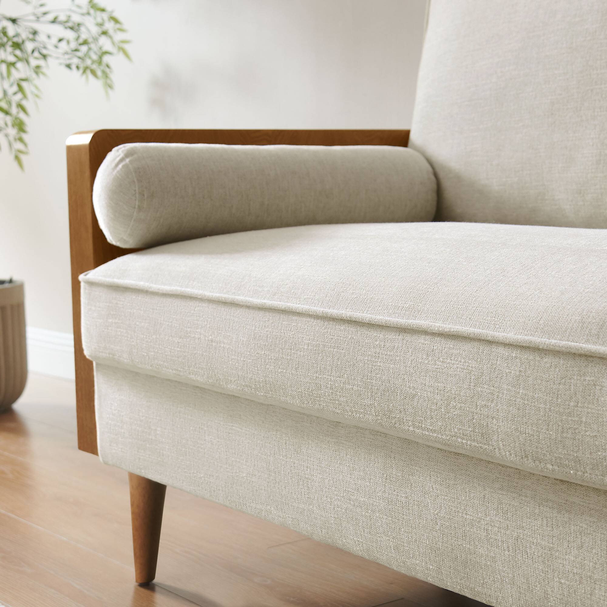 Alt View 1. Modway - Kellan Loveseat - Walnut Heathered Weave Light Beige.
