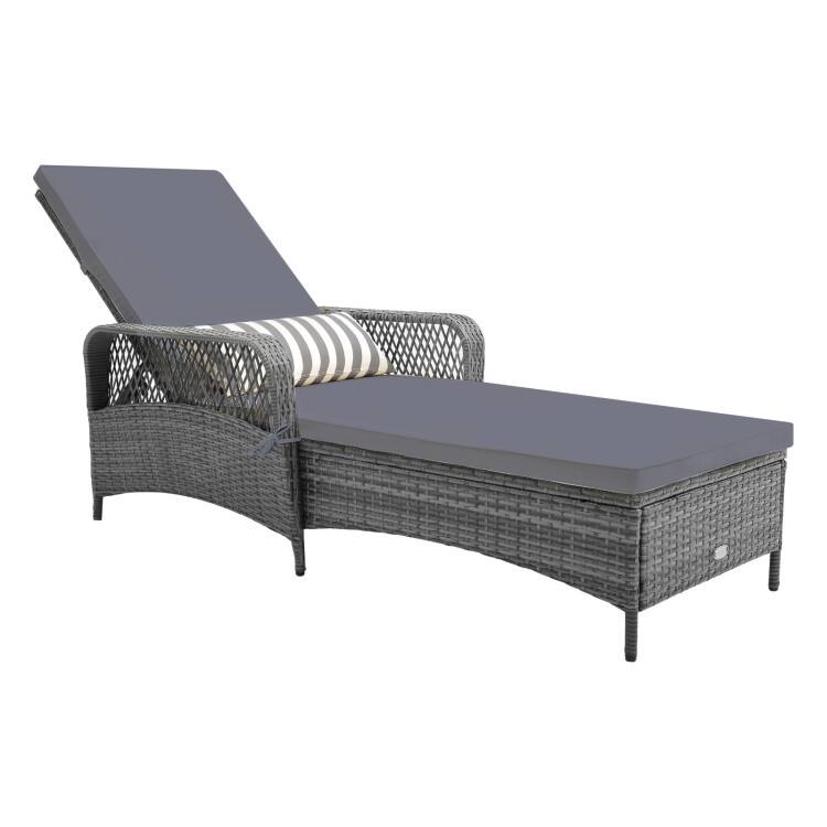 Alt View 2. Mondawe - 78in Freestanding Chaise Lounge w/ 6-Level Adjustable Backrest, Outdoor Patio Recliner with Cushion & Pillow - Grey.