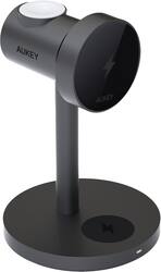 Aukey - MagFusion Magnetic Wireless Charging Station (Qi 2.0, 15W, 3-in-1) - Gray - Front_Zoom