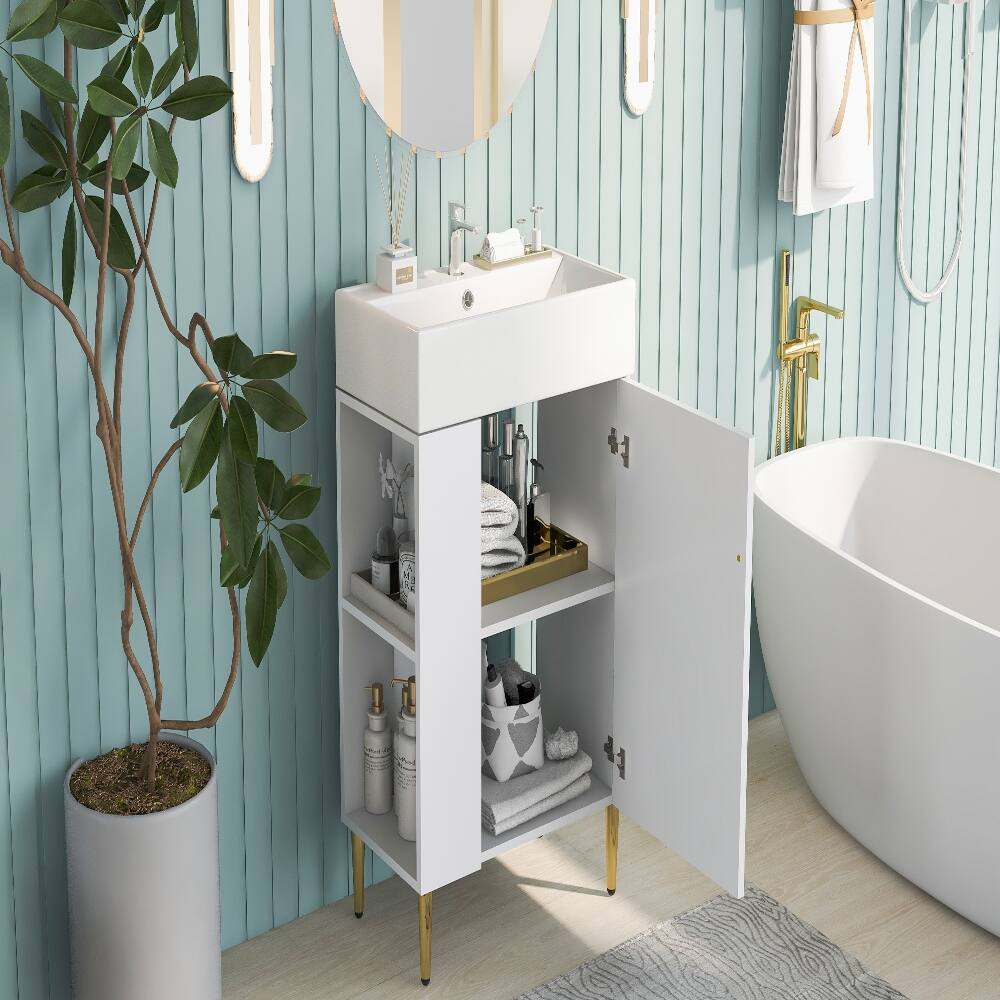Back. Loheer - Loheer 21.6 inch White Bathroom Vanity with Ceramic Sink and Left Side Storage - White.