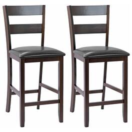 Costway - 2-Pieces Bar Stools Counter Height Chairs w/ PU Leather Seat - Dark Espresso,Black