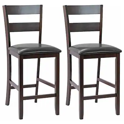Front. Costway - Costway 2-Pieces Bar Stools Counter Height Chairs w/ PU Leather Seat - Dark Espresso,Black.