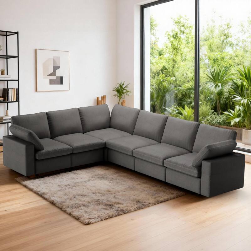 Dyonery - 130"Leather Corner Sofa , Oversized Modular Sofa, Scratch-Resistant Synthetic Leather, U-Shaped Sofa. - Gray