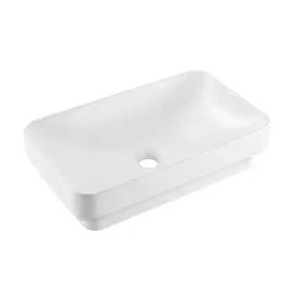Front. VEVOR - Semi Recessed Bathroom Sink, 19.29 x 12.01 Inch Rectangular White Ceramic Vessel Sink with 1-3/4 Inch Drain Hole - White.