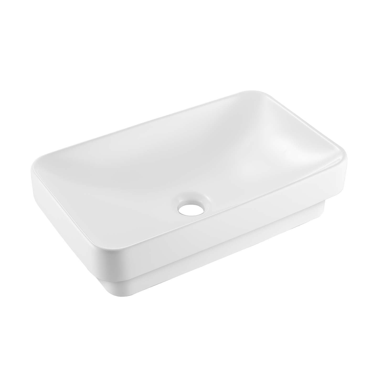 Front. VEVOR - Semi Recessed Bathroom Sink, 19.29 x 12.01 Inch Rectangular White Ceramic Vessel Sink with 1-3/4 Inch Drain Hole - White.