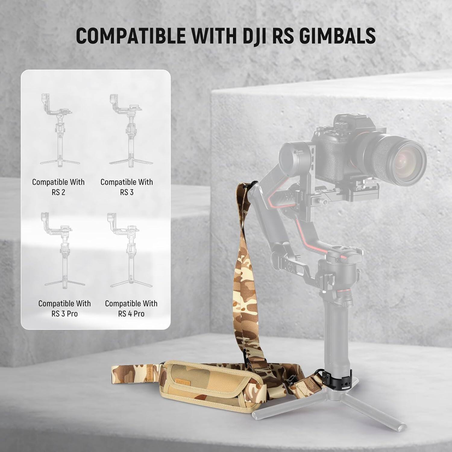COMPATIBLE WITH DJI RS GIMBALS

Compatible With RS 2  
Compatible With RS 3  
Compatible With RS 3 Pro  
Compatible With RS 4 Pro