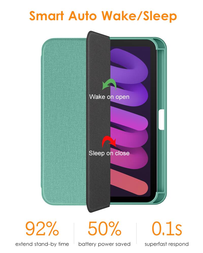 Smart Auto Wake/Sleep  
Wake on open  
Sleep on close  

92% extend stand-by time  
50% battery power saved  
0.1s superfast respond