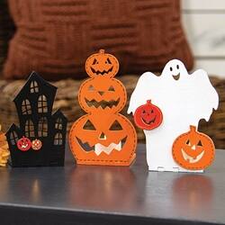 Alt View 1. BreeBe - Wooden Halloween Votive Luminary - 3 Asstd. - Multicolor.