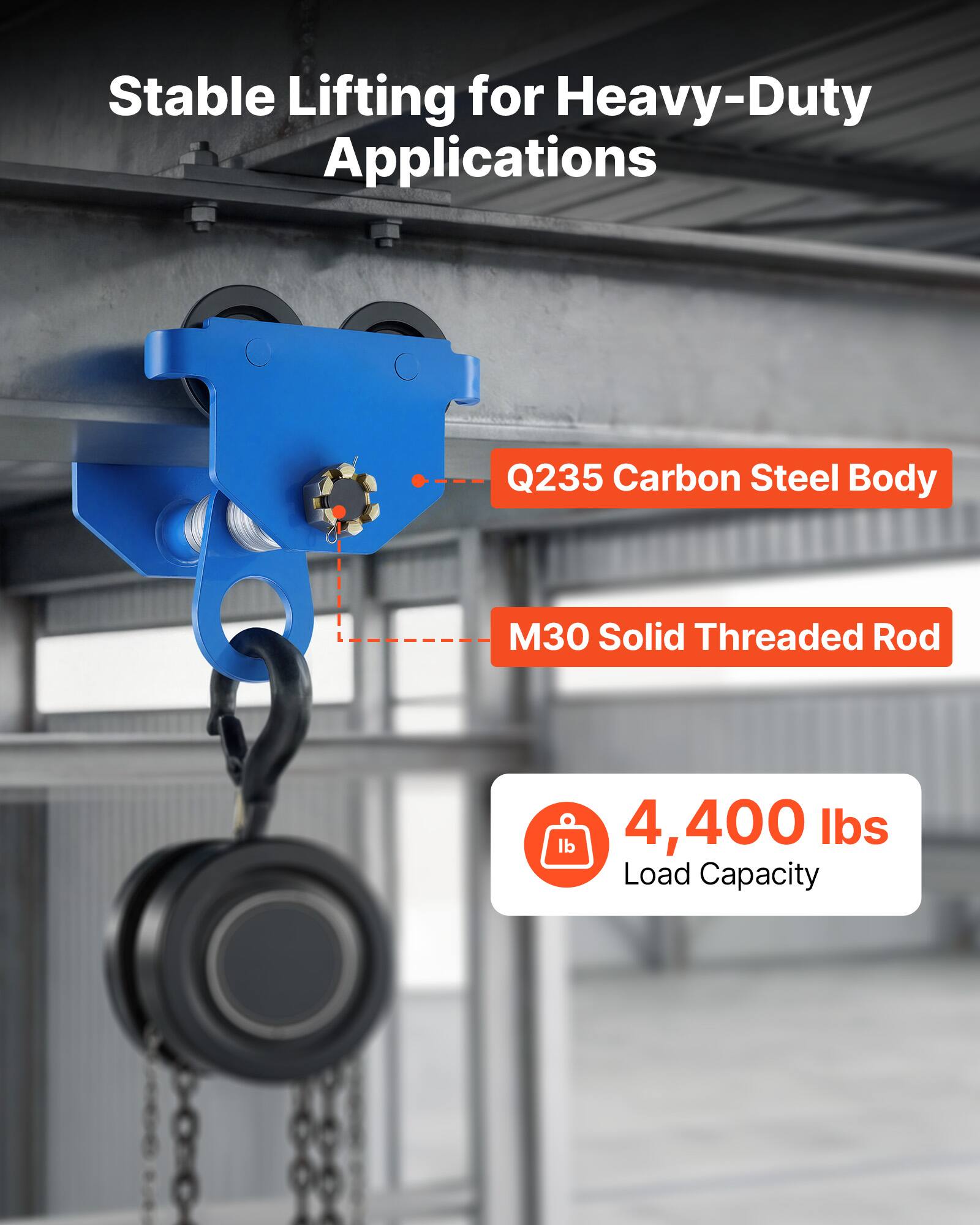 Stable Lifting for Heavy-Duty Applications

Q235 Carbon Steel Body

M30 Solid Threaded Rod

4,400 lbs Load Capacity