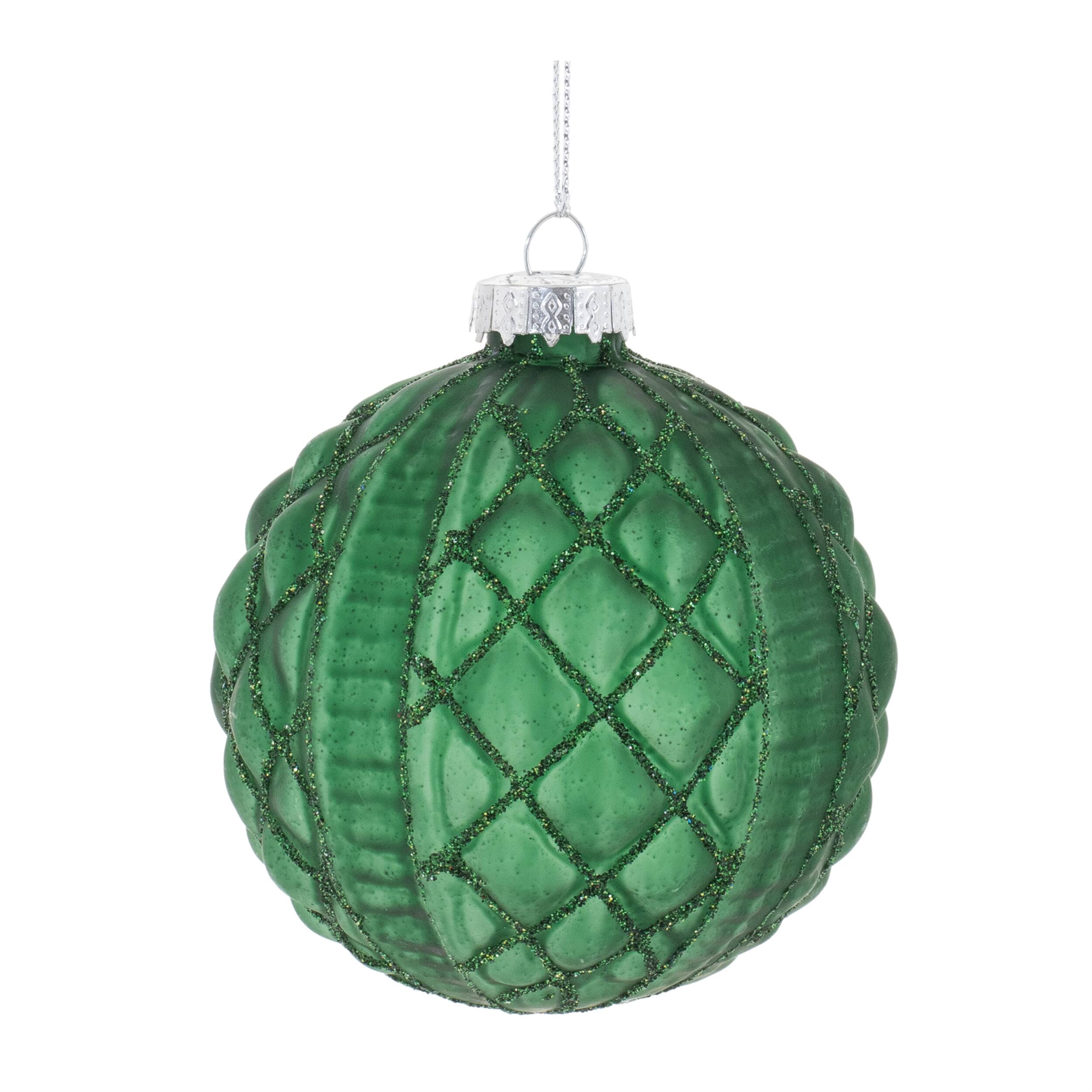 Left. BreeBe - Glitter Frosted Glass Ball Ornament (Set of 12) - Green.