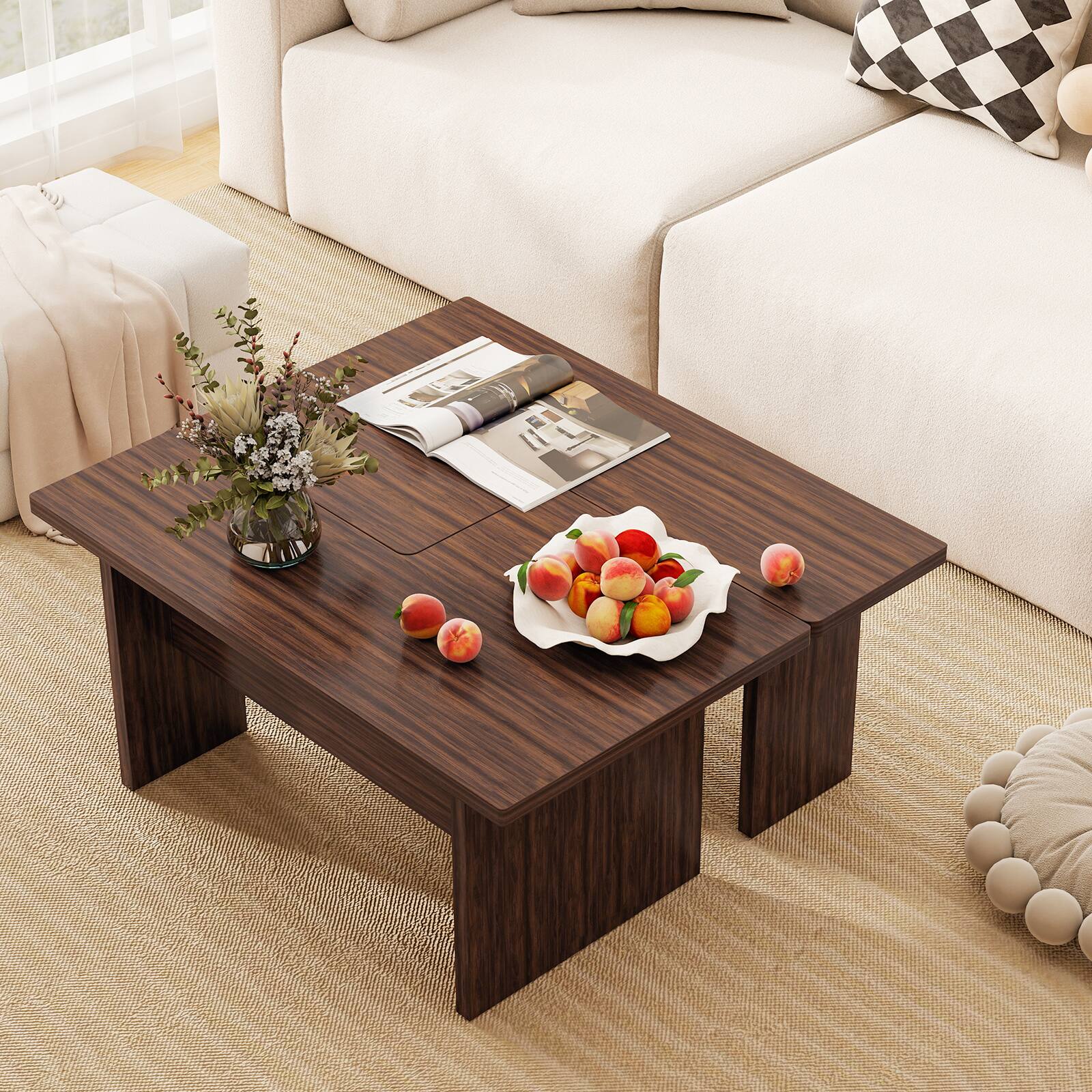 Alt View 1. Gymax - Gymax Modular Coffee Table Set of 2 L Shaped Center Tables for Home Office Apartment Brown - Brown.