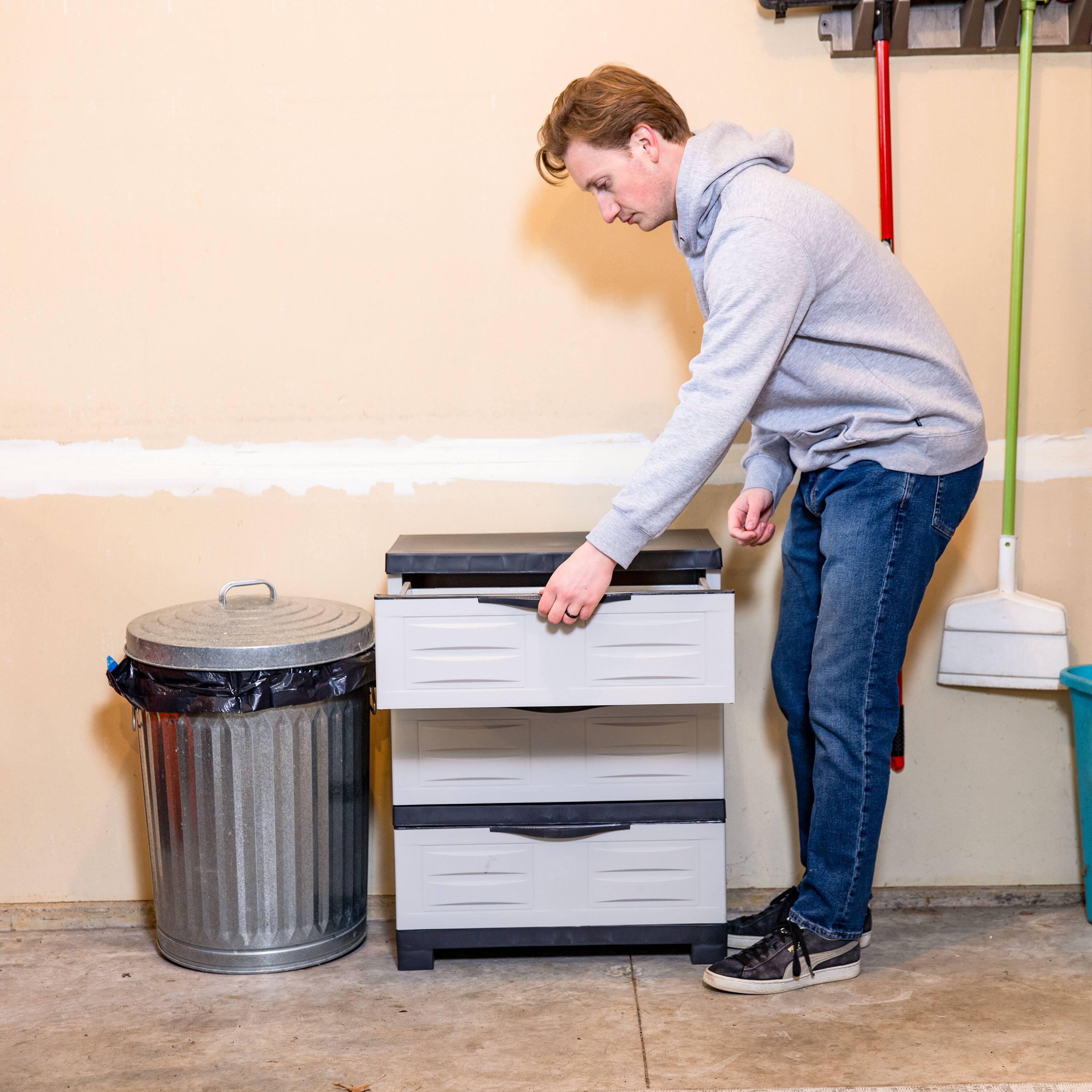 Alt View 7. Sunnydaze - Heavy-Duty Plastic 3-Drawer Storage Cabinet - Gray with Charcoal Trim.