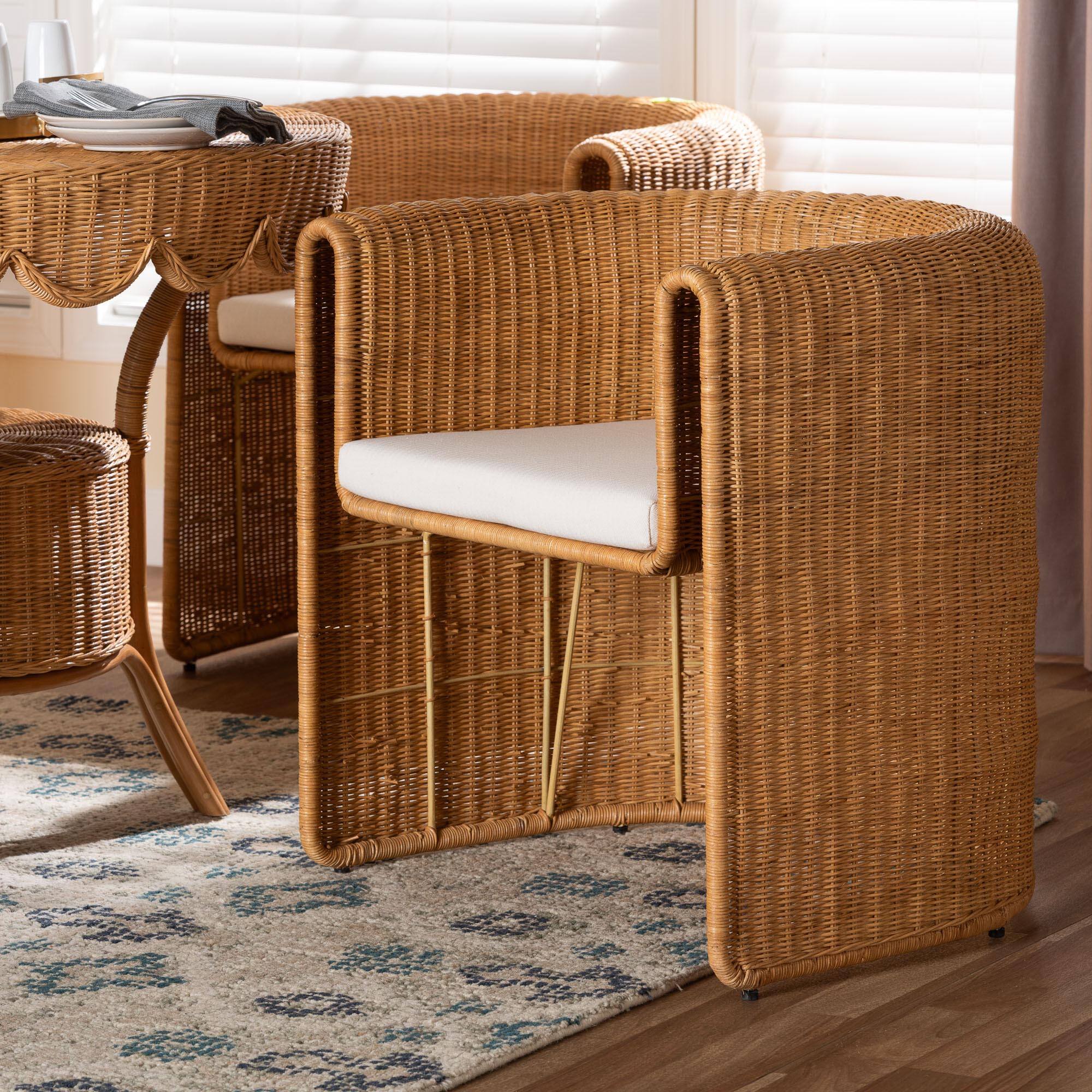 Alt View 4. bali & pari - Carina Natural Rattan Barrel Dining Chair - Handwoven Wicker Accent Chair with Curved Backrest and Removable Cushion - Light Honey.