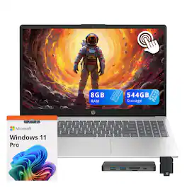 HP - 15.6" Touchscreen Laptop,Ryzen 3 7320U,8GB RAM,512GB SSD+288GB Docking Station,AMD Radeon Graphics,Win 11 Pro - Silver