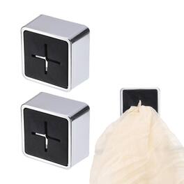 Unique Bargains - 2pcs Push Towel Hooks, Square Adhesive Dish Towel Hook, Easy Wall Mount Holder for Kitchen Bathroom Hand Towels - Bright Black