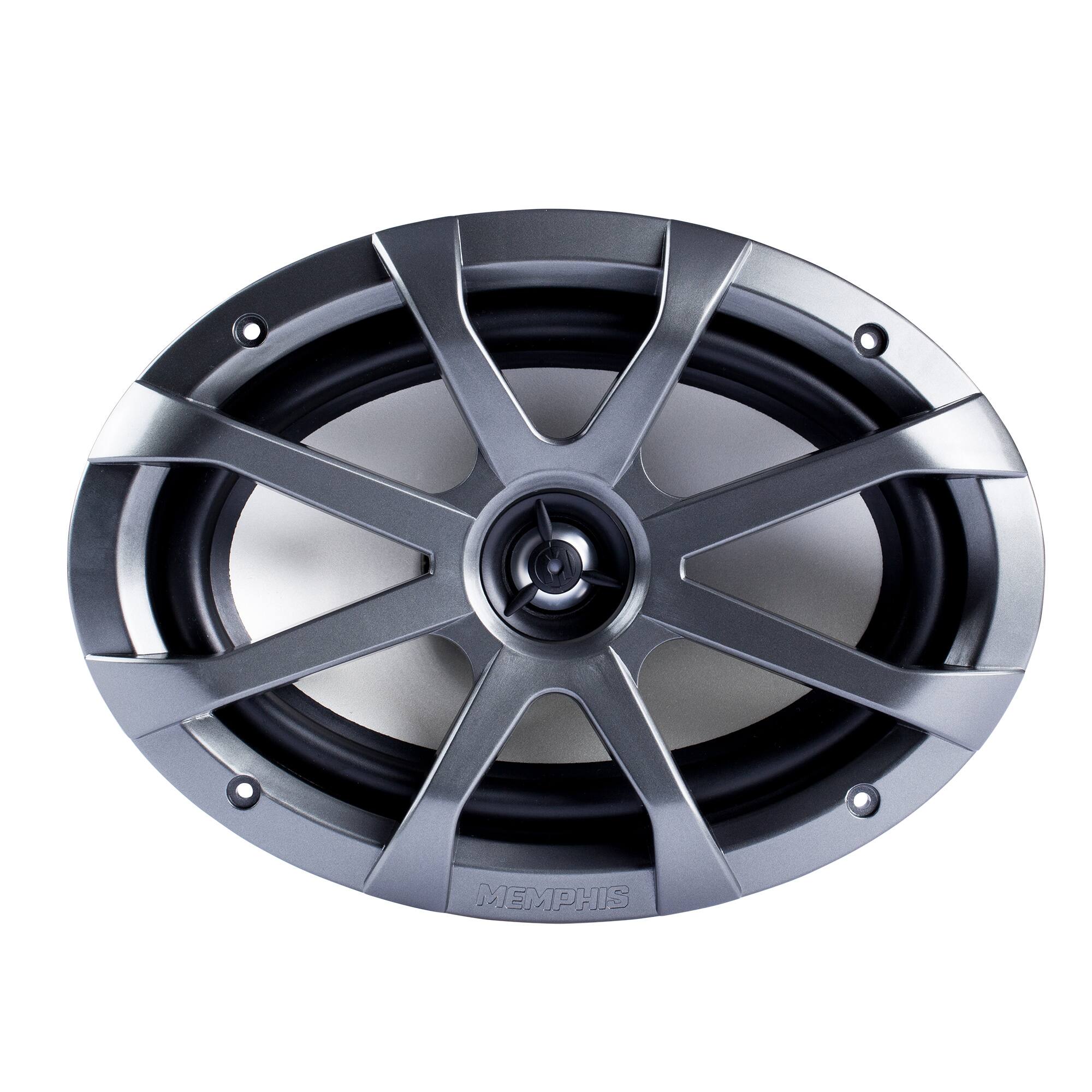 Alt View 2. Memphis Car Audio - Memphis Audio 6x9 LED Marine Coaxial Speakers - 1 Pair (2 Units) - OEM Upgrade Pack MXA69L With Metal Gray Grilles - Black/Gray.