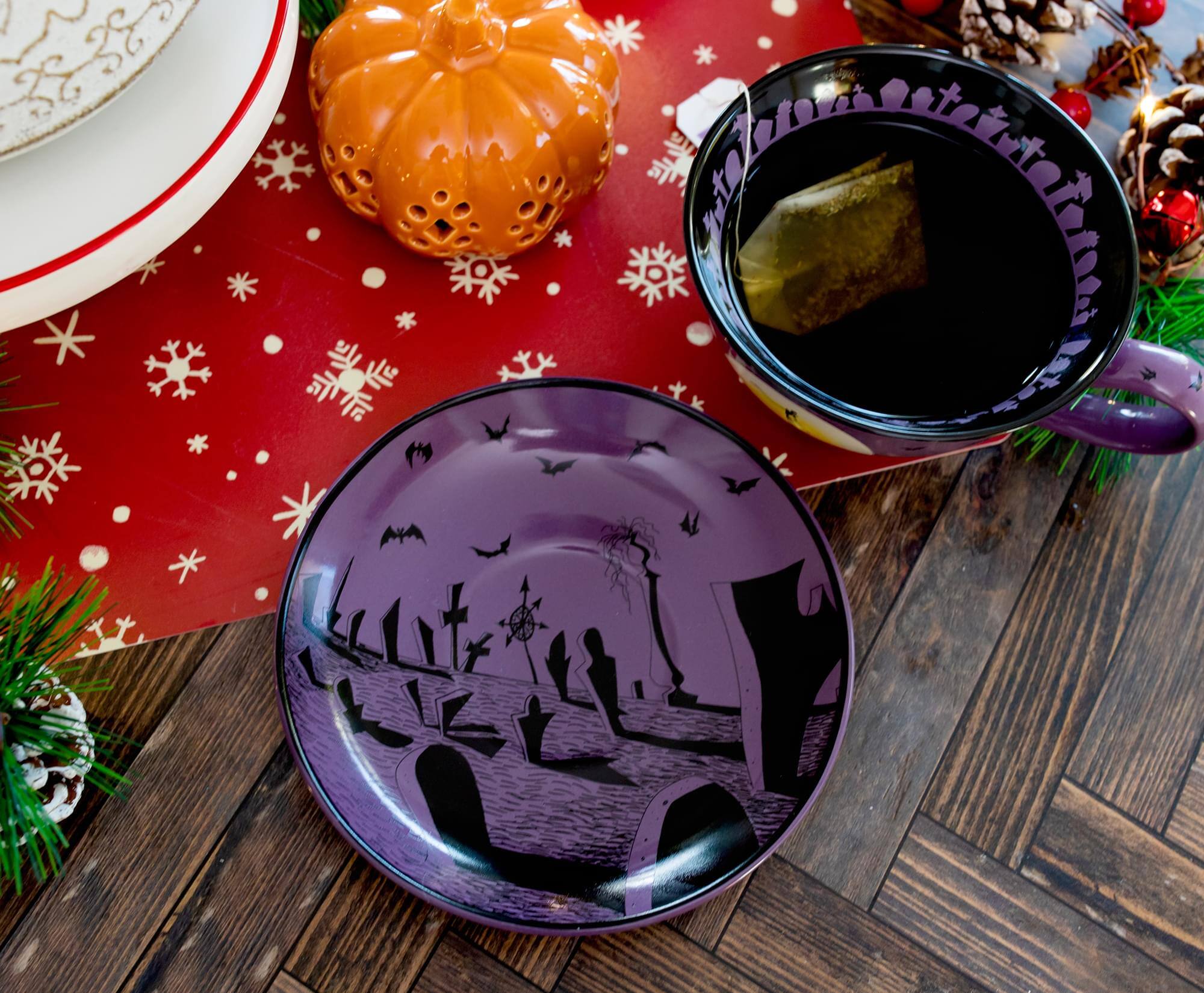 Alt View 4. Disney - Disney The Nightmare Before Christmas Spiral Hill Ceramic Teacup and Saucer Set - Purple.