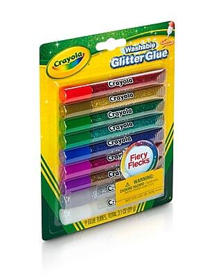 Washable Crayola Glitter Glue  
Crayola  
Crayola  
Crayola  
Crayola  
Crayola  
Crayola  
Fiery Flecks  
WARNING: CHOKING HAZARD - Small parts. Not for children under 3 years.  
9 GLUE TUBES  
TOTAL 3.1 OZ (89 g)