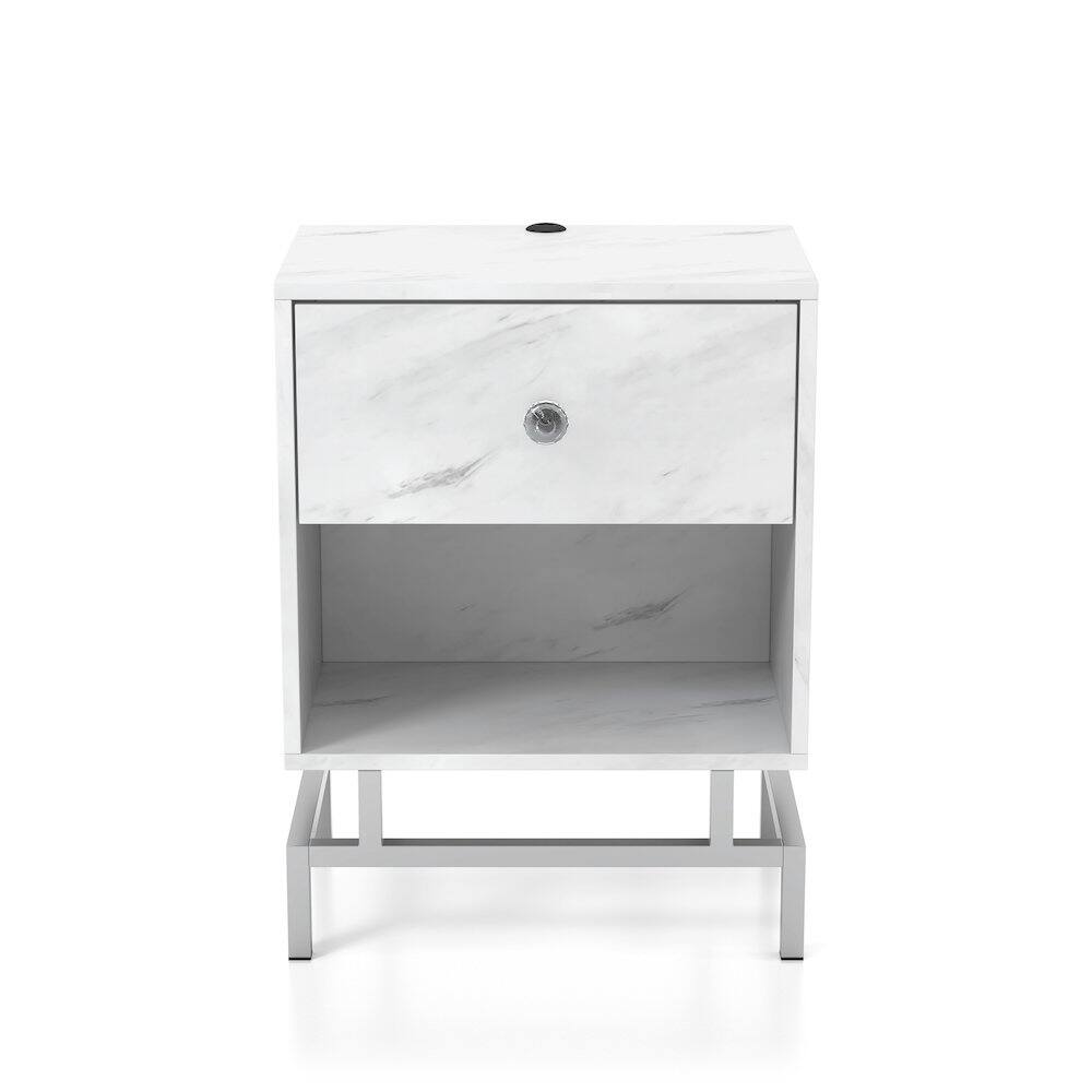 Furniture of America - Lyn Contemporary Wood 1-Drawer End Table Marble - White