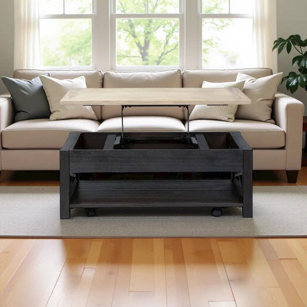 Alt View 2. Starlight Canyon Home - Black Lift Top Cocktail Table – Living Room Center Table and Coffee Table - Black.