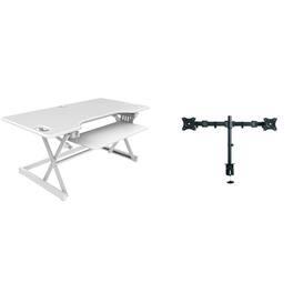 Rocelco - 46" Large Height Adjustable Standing Desk Converter with Double Monitor Mount BUNDLE - White