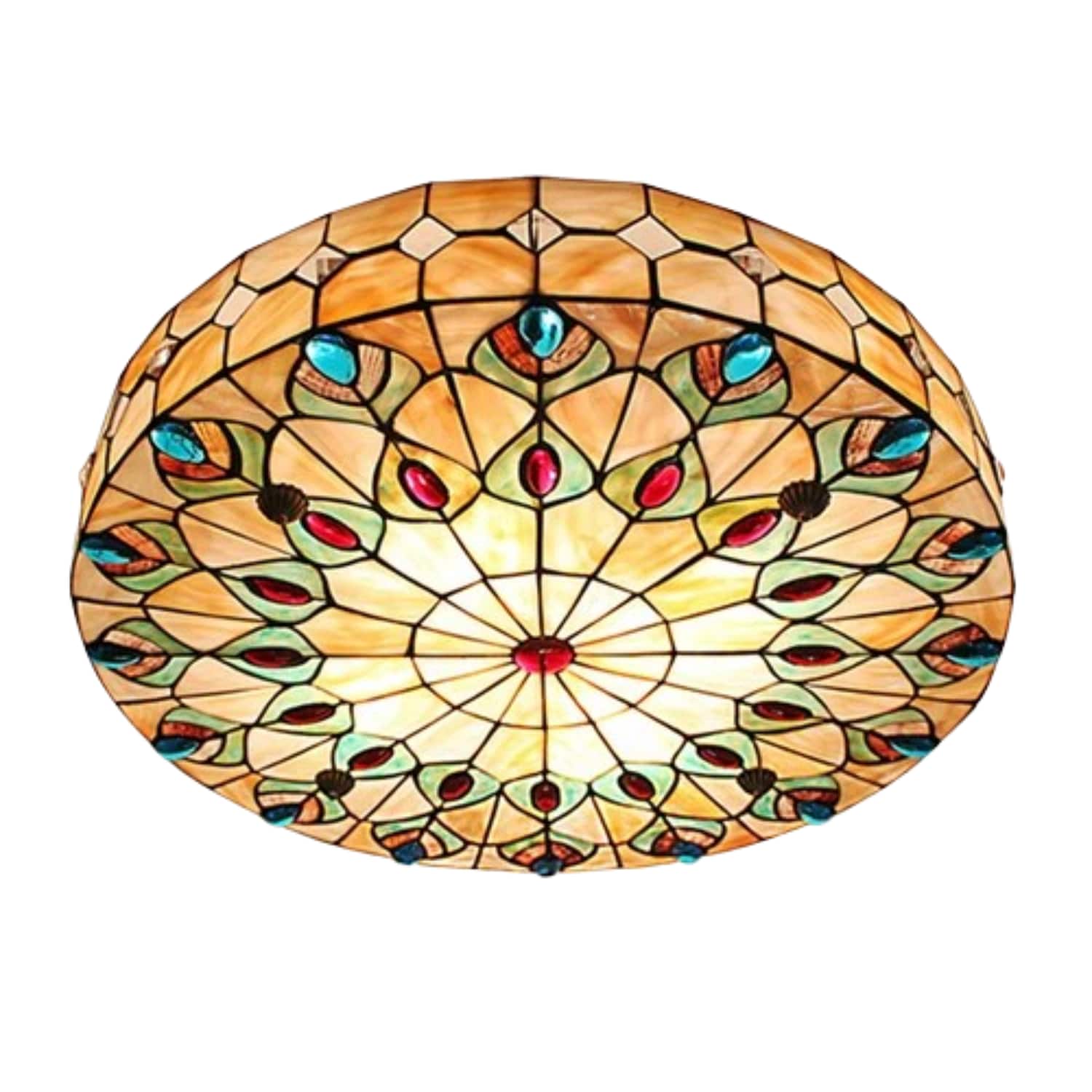 Home Collection - 23" Tiffany Style Ceiling Light Flush Mount Mother of Pearl LED Chandelier with Remote