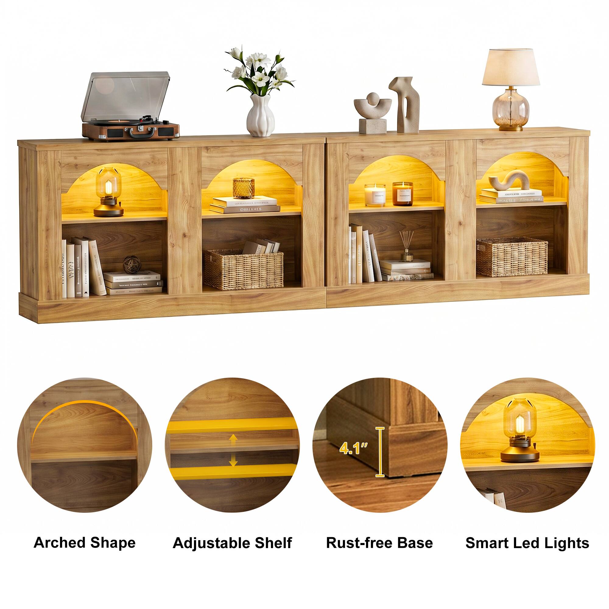 Arched Shape Adjustable Shelf Rust-free Base Smart Led Lights