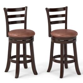 Costway - 26" Counter Height Swivel Barstools Set of 2 with Back, Faux Leather Seat for Pub - Cappuccino