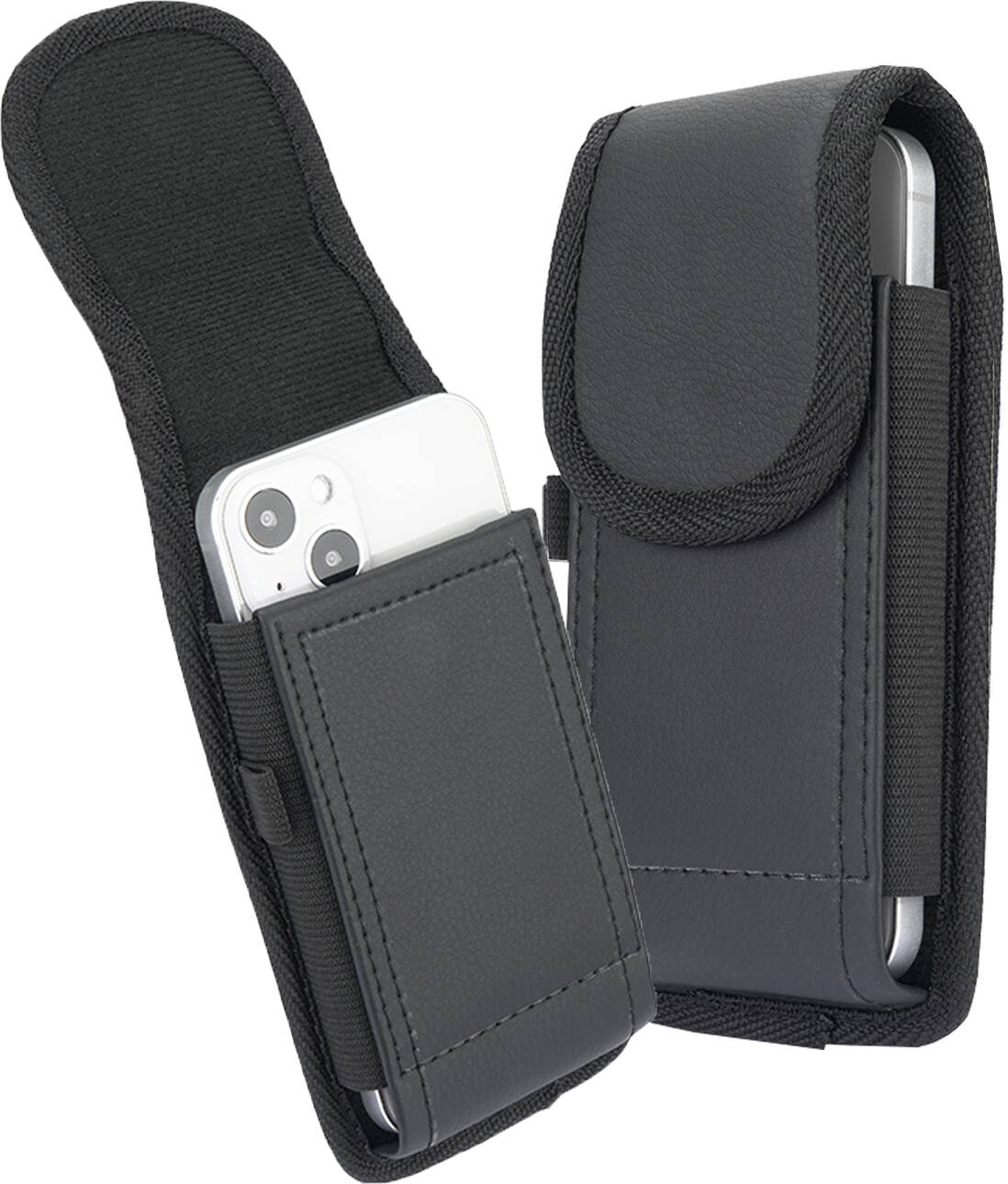 Alt View 5. Nakedcellphone - Pouch Case for iPhone 17e 16 15 14 13 12 11 XR (with Metal Clip, Belt Harness, Magnetic Closure, Vegan Leather) - Black.