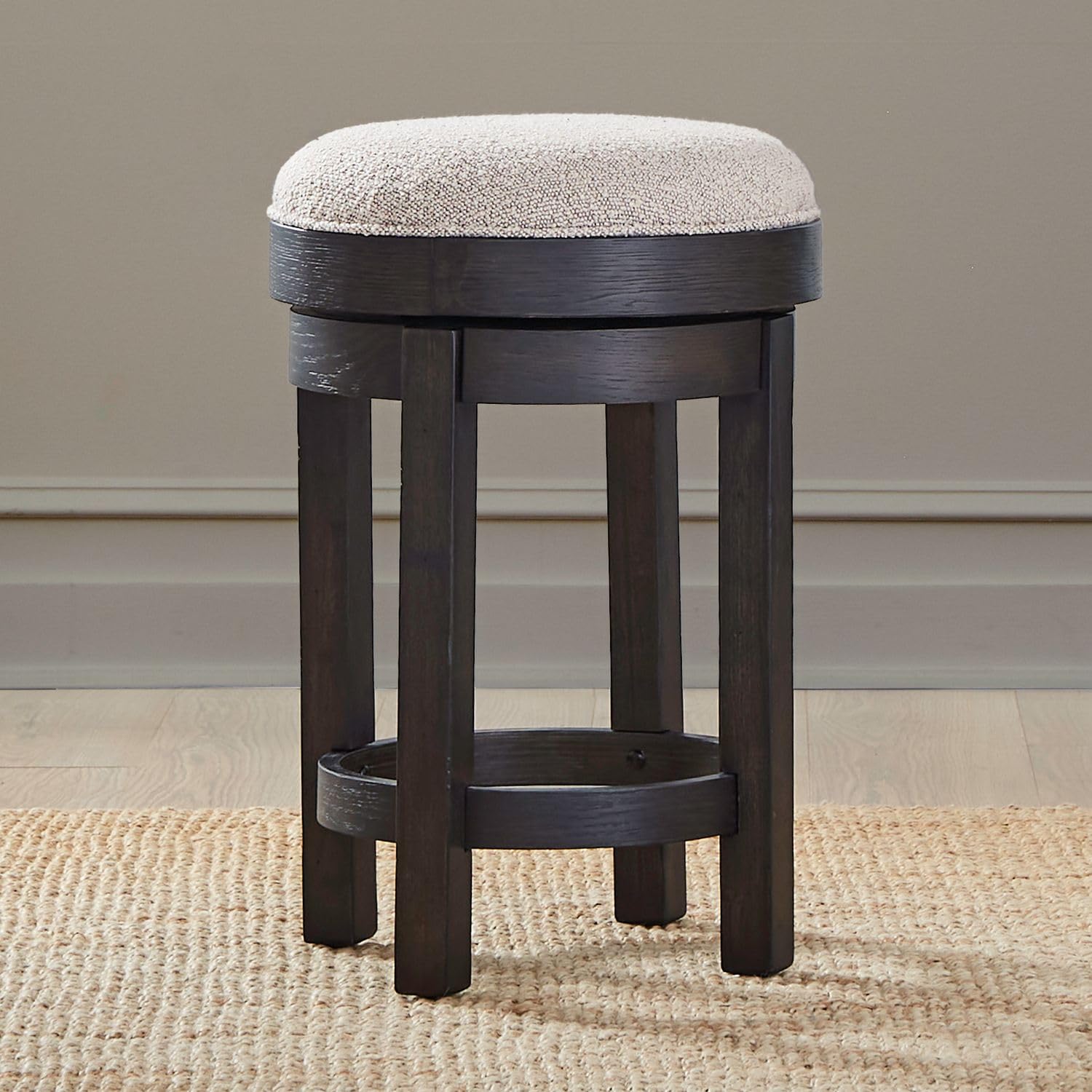 Front. Liberty Furniture Industries - Swivel Console Stool 25" Height - Peppercorn Oak Wood with Taupe Linen - Peppercorn.
