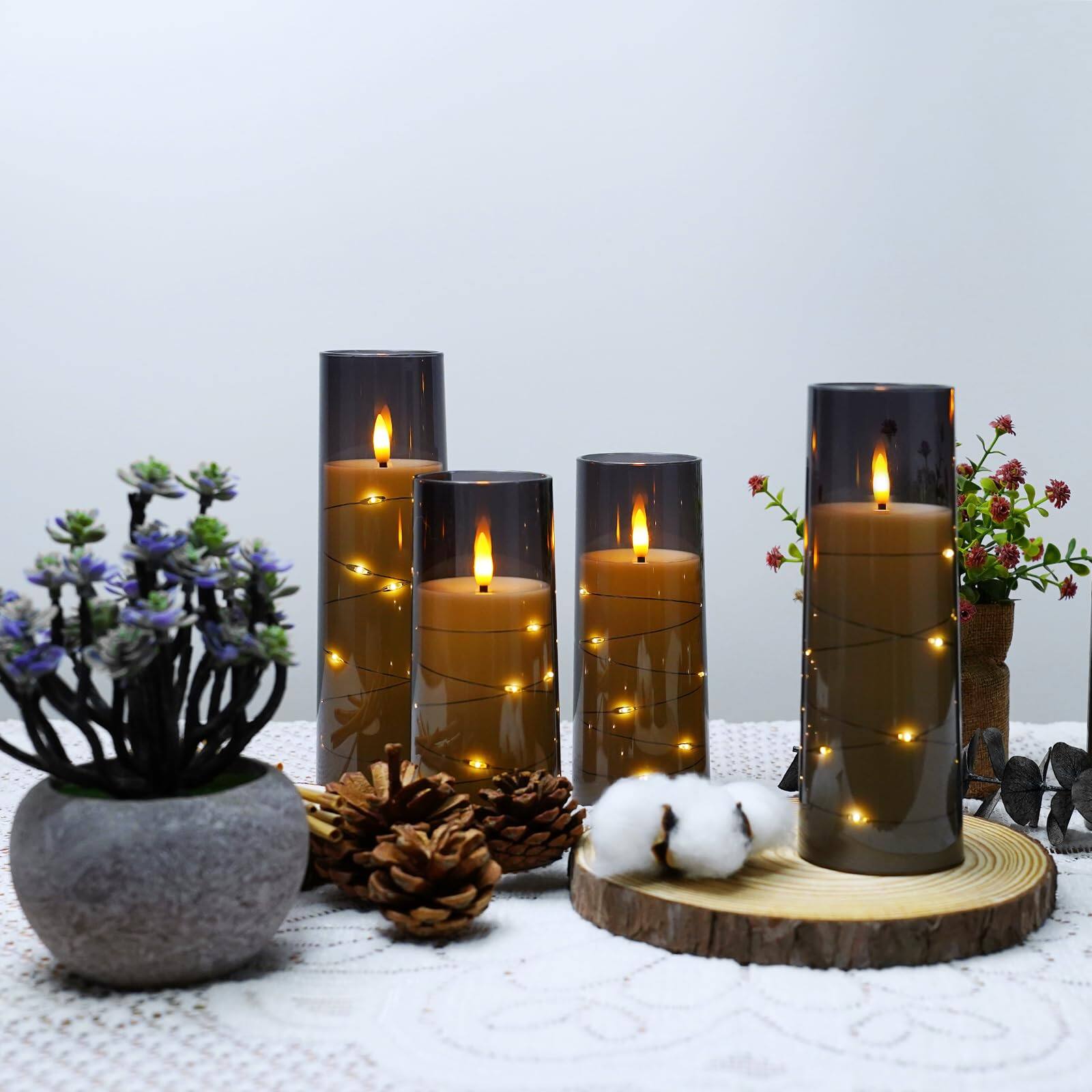 Angle. Dazzed Corner - Flameless LED Candles with Timer, 5 Pack Flickering Candles for Romantic Ambiance and Home Decoration - Grey.