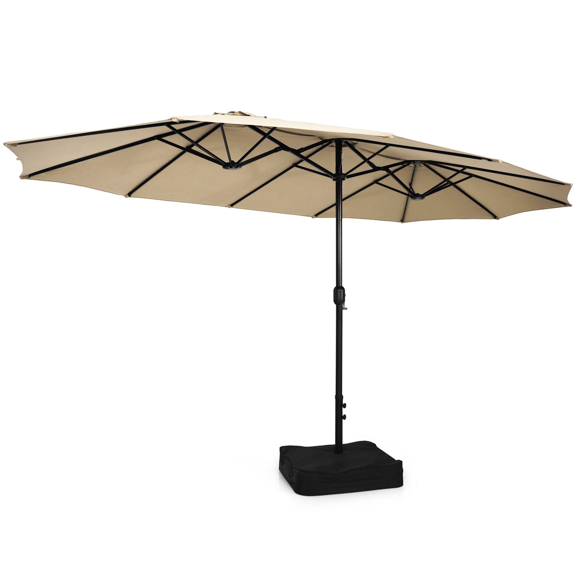 Alt View 8. Gymax - Gymax 15 ft Double-Sided Patio Twin Umbrella Extra-Large Market Umbrella w/ Base Beige - Beige.