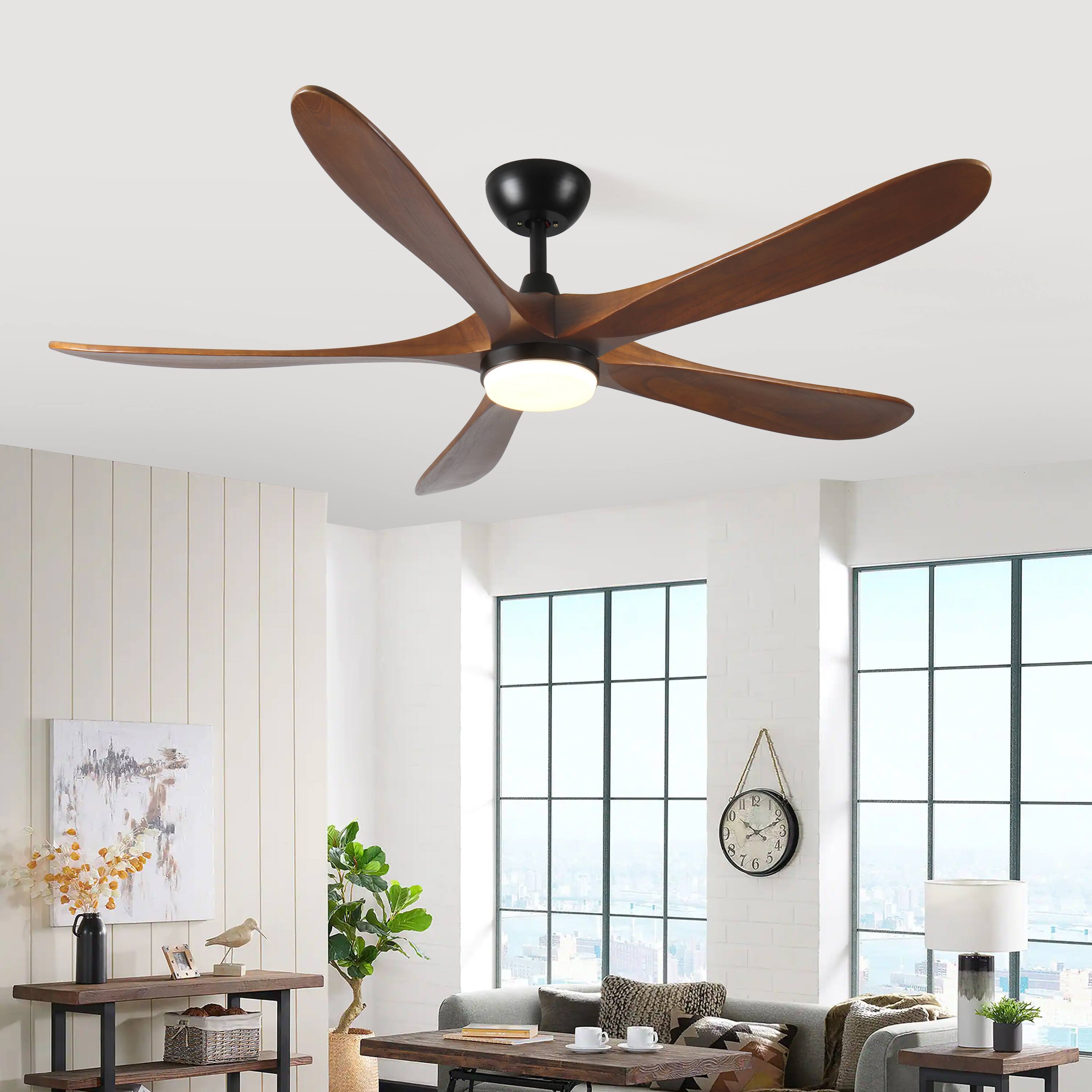 Back. APRILSOUL - 62 Inch Reversible Wood Ceiling Fan Remote LED 6 Speed Walnut - Antique brown.