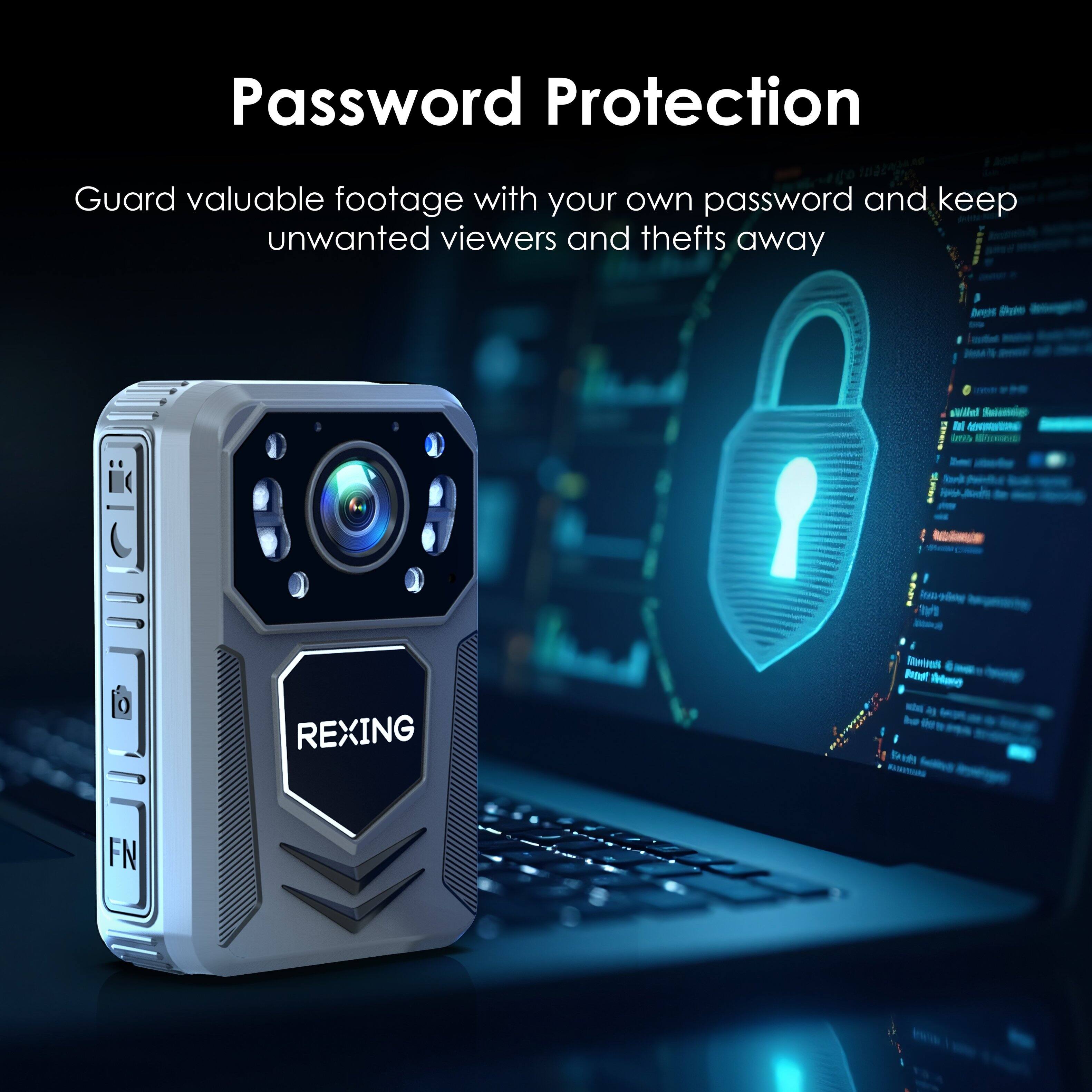 Password Protection: Guard valuable footage with your own password and keep unwanted viewers and thefts away. Bet Date - Lasted Jma REXING.