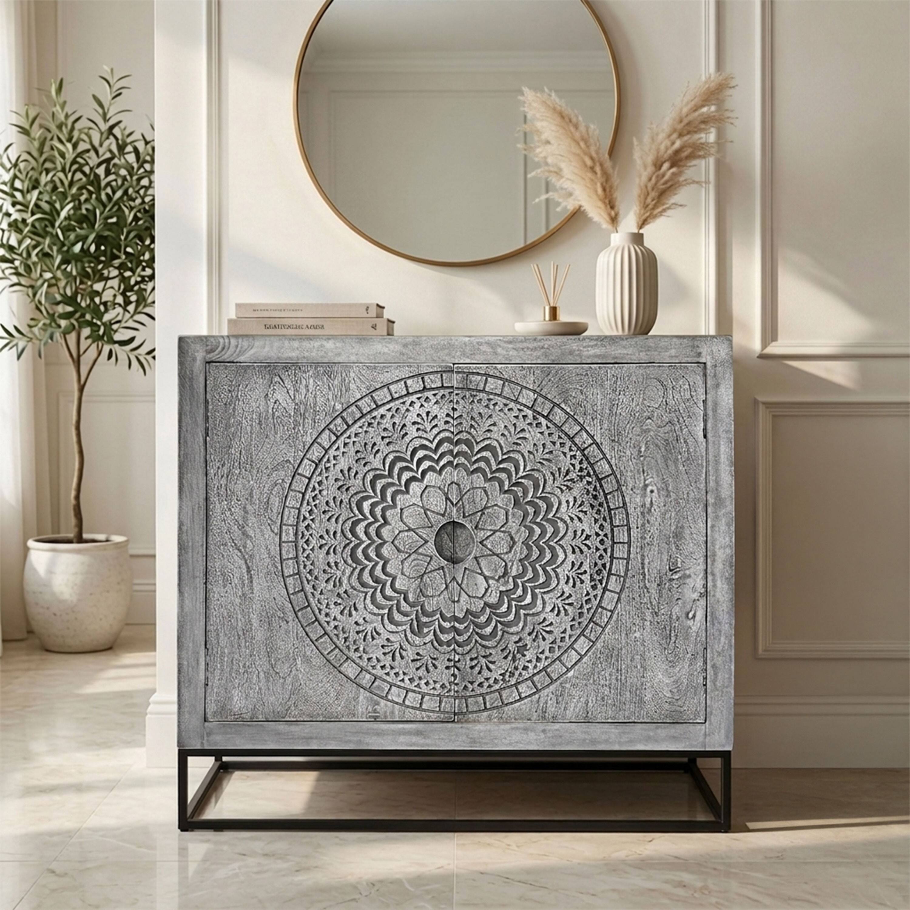 Alt View 9. Manhattan Lane - Zera 39 Inch Handcrafted Accent Cabinet with 2 Doors - Gray and Black.