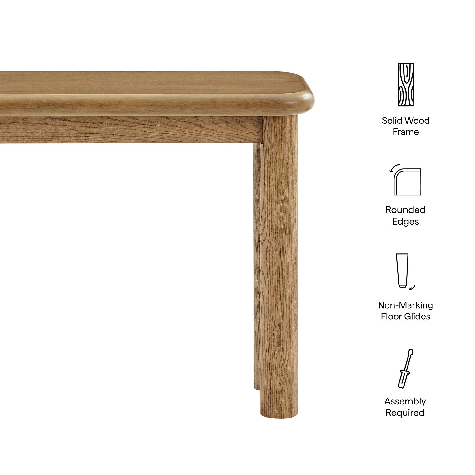 Solid Wood Frame  
Rounded Edges  
Non-Marking Floor Glides  
Assembly Required