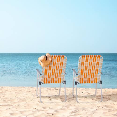 Alt View 7. Winado - 2PCS Patio Lawn Chairs Folding, Webbed Folding, Beach, Portable Camping Chairs for Indoor Outdoor Yard Garden Beach - Orange & White.
