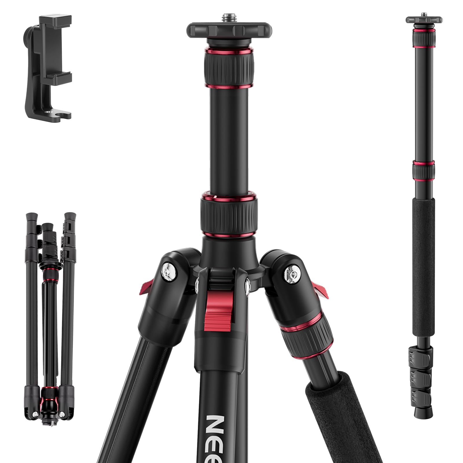 Front. Neewer - 68" Tripod & Monopod for DSLR & iPhone - Heavy Duty Metal Travel Stand (Ball Head Sold Separately).